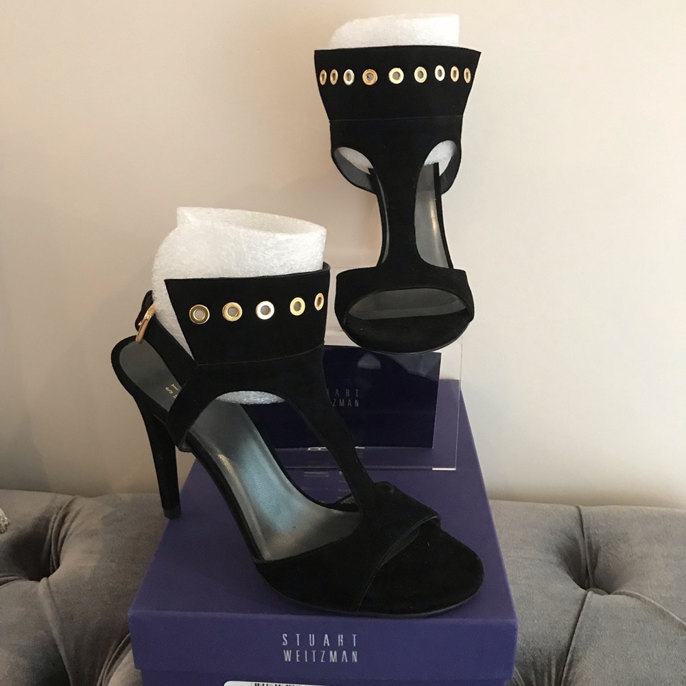 Stuart Weitzman French Cuff Black Suede Hells 37.5